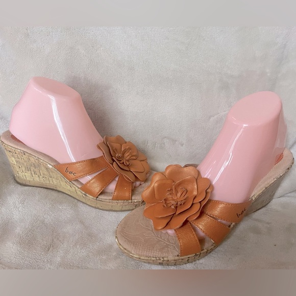 boc Shoes - BOC Sandals Women's 9 Orange Floral Cork Wedge Slip On Cushioned Comfort Shoes